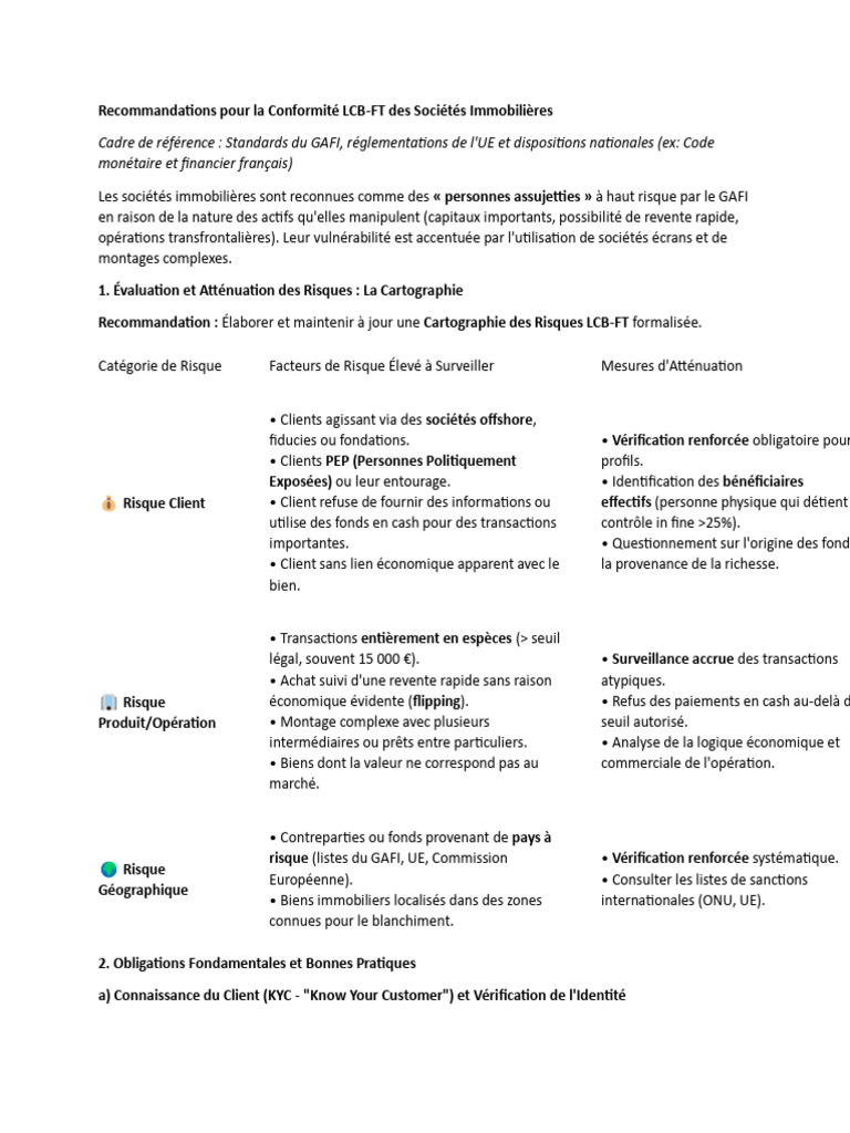 Conformité LCB-FT pour Sociétés Immobilières | PDF | Blanchiment d ...