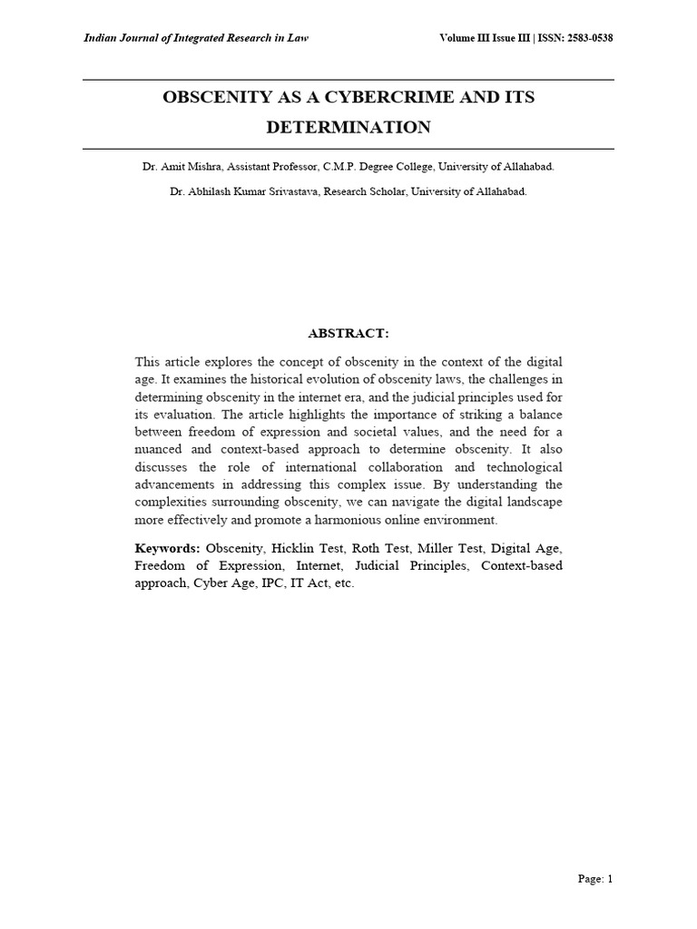 Obscenity in Cybercrime: Legal Insights | PDF | Miller V. California ...