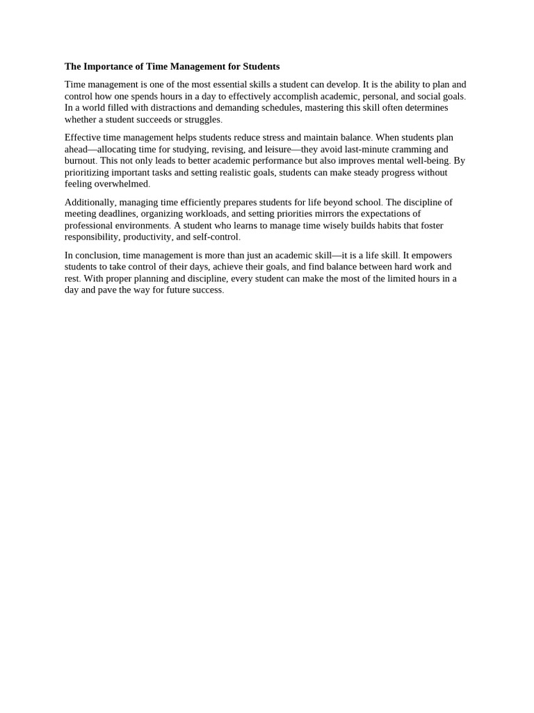 The Importance of Time Management for Students | PDF