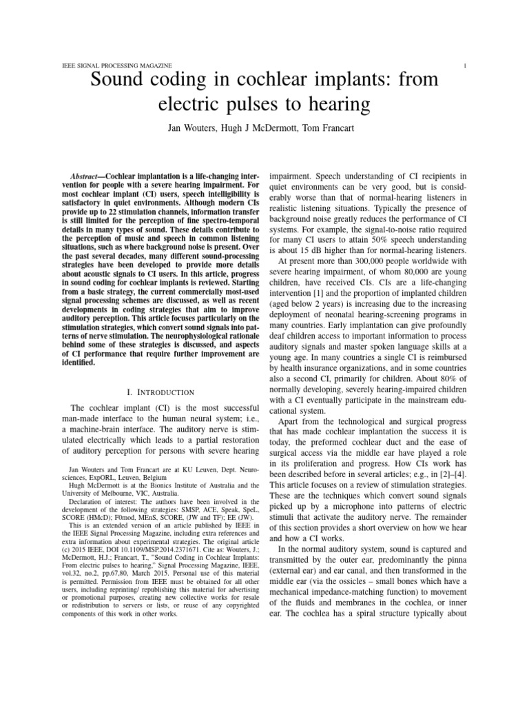 Advancements in Cochlear Implant Sound Coding | PDF | Pitch (Music) | Sound