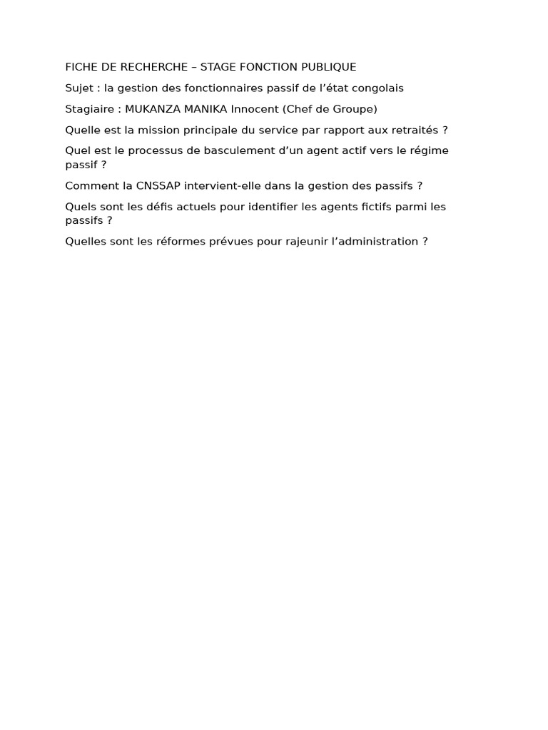 Gestion des Fonctionnaires Passifs en RDC | PDF
