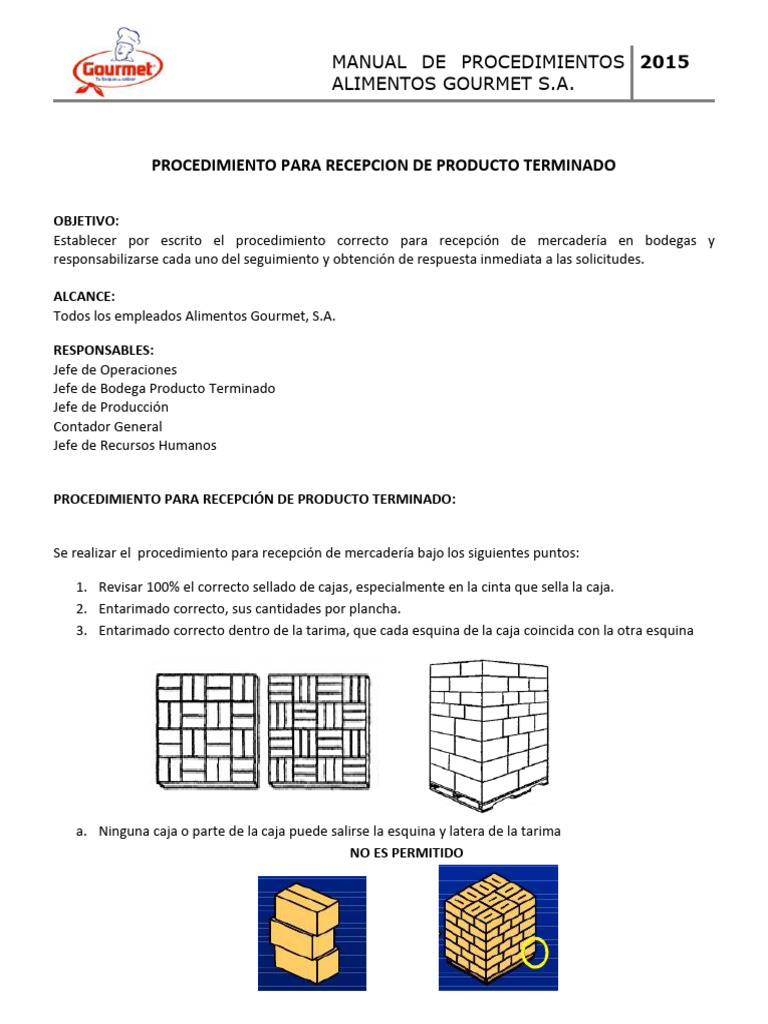 MANUAL DE PROCEDIMIENTOS - PROCEDIMIENTO PARA RECEPCIÓN DE PRODUCTO ...