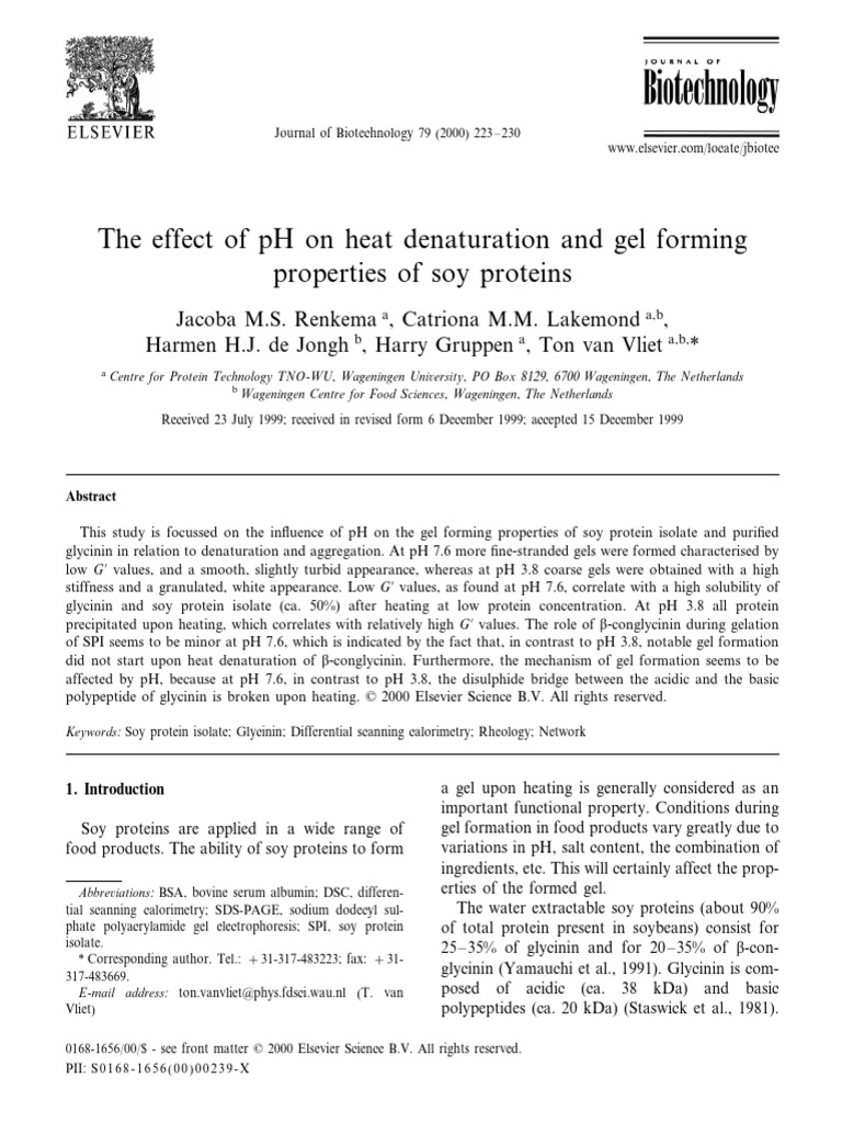 The Effect of PH on Heat Denaturation and Gel Forming Properties of Soy ...