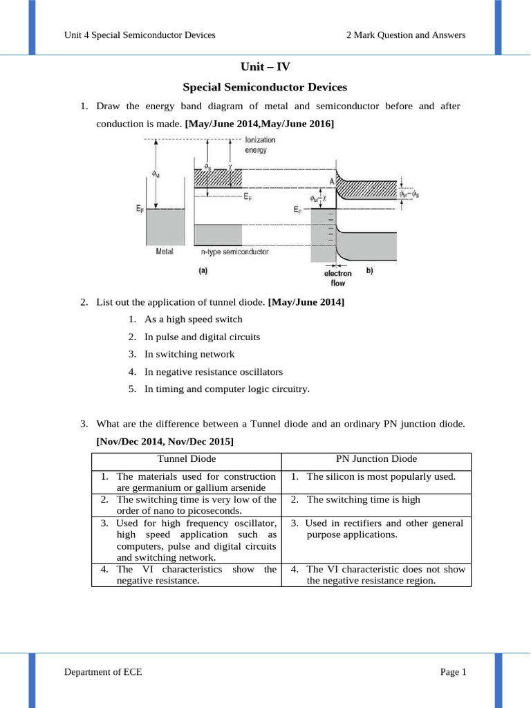 Unit 4 2 Mark | PDF | Diode | P–N Junction