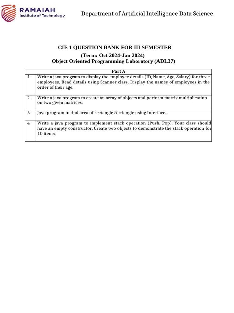 Java Lab Qb - Cie 1 Part a b (1) | PDF | Method (Computer Programming ...