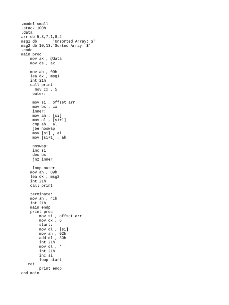 Arr Sort.asm | PDF
