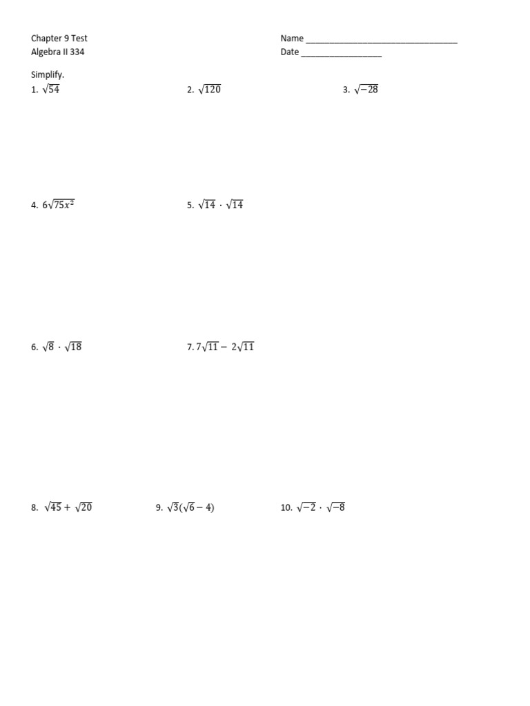 Algebra II Chapter 9 Test Questions | PDF