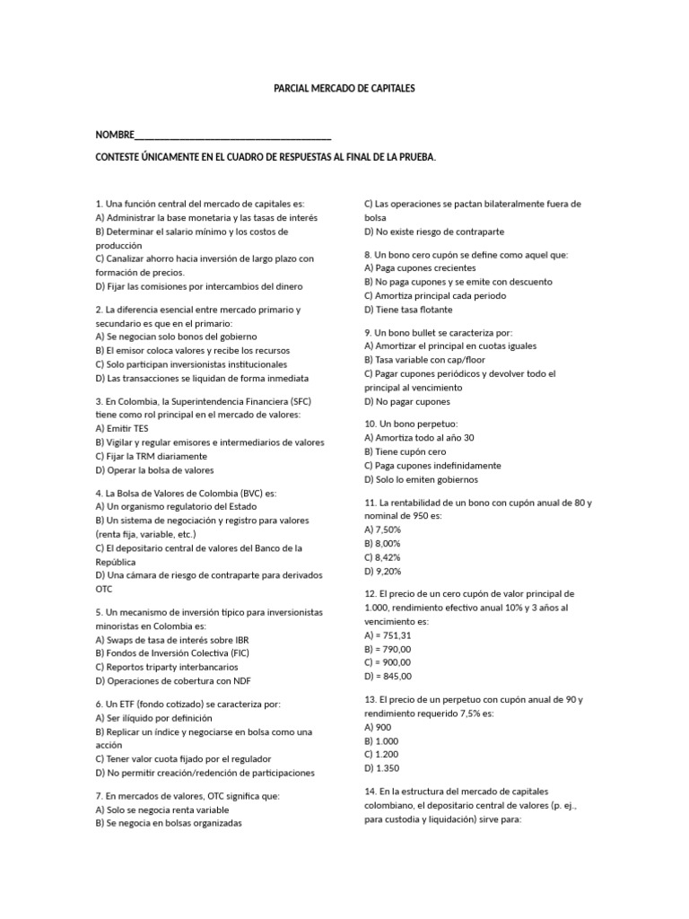 Preguntas Clave sobre Mercado de Capitales | PDF | Bolsa | Valores ...