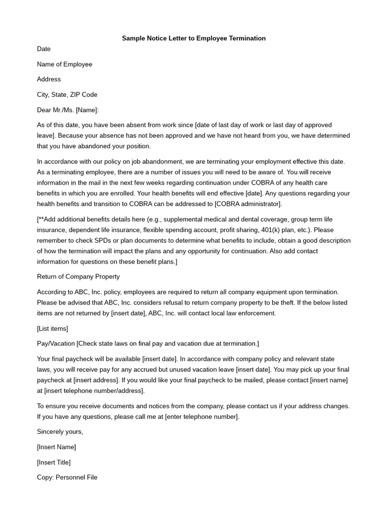 Employee Termination Notice Template | PDF