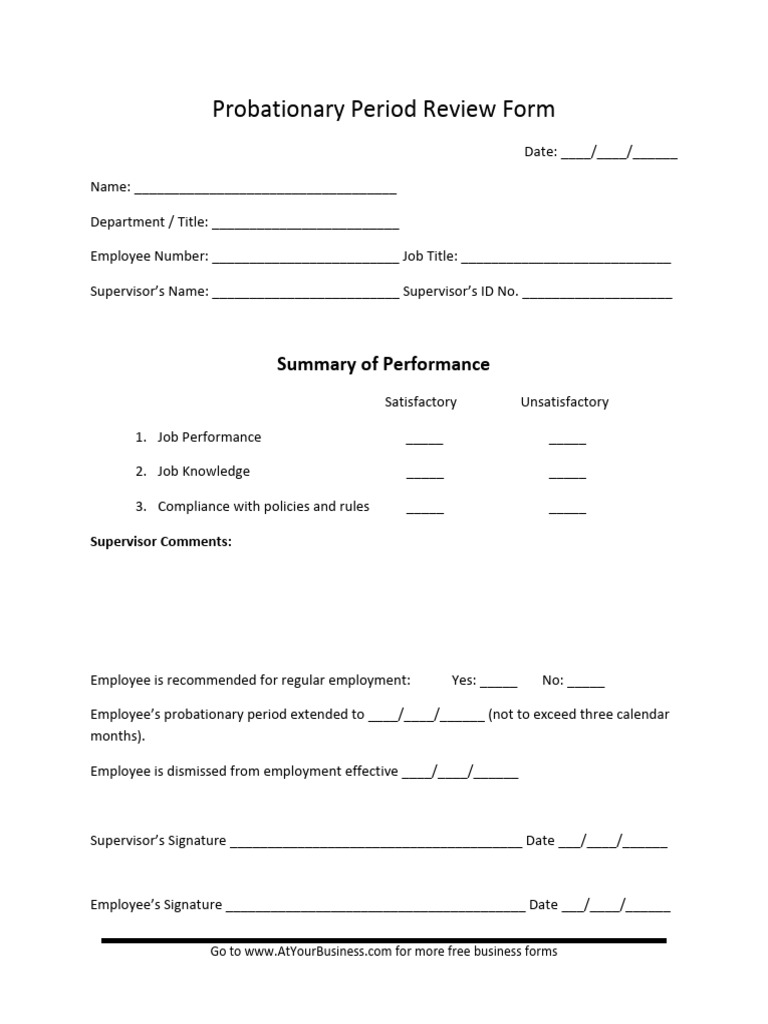 Probationary Period Review Form Template | PDF