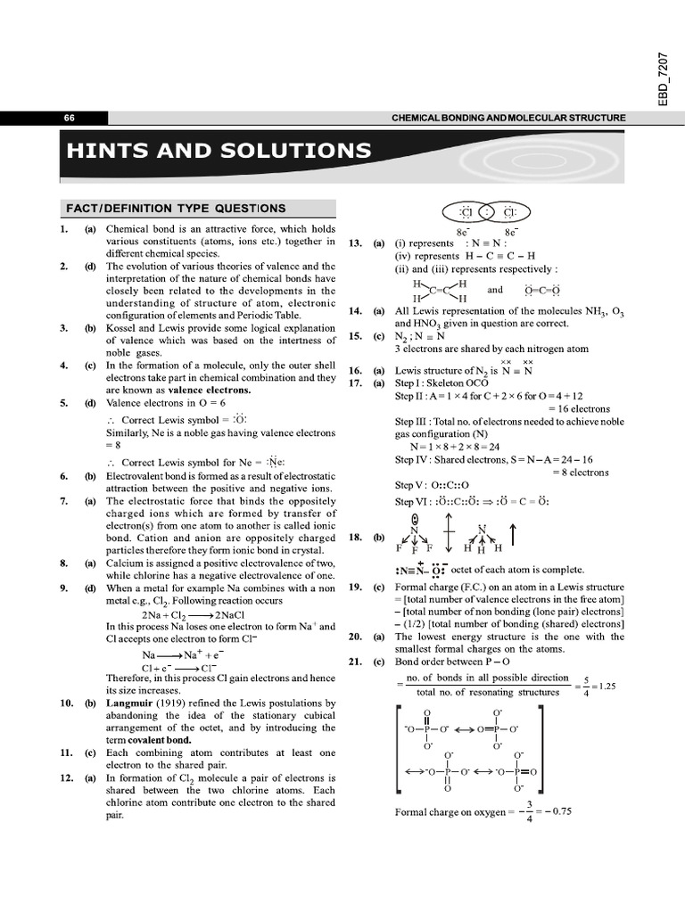 Chemical Bonding & Molecular Structutre - Key | PDF