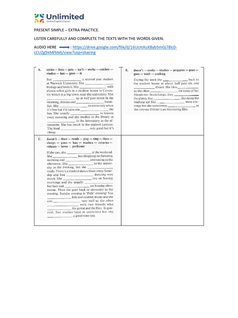 Present Simple Practice Exercises | PDF