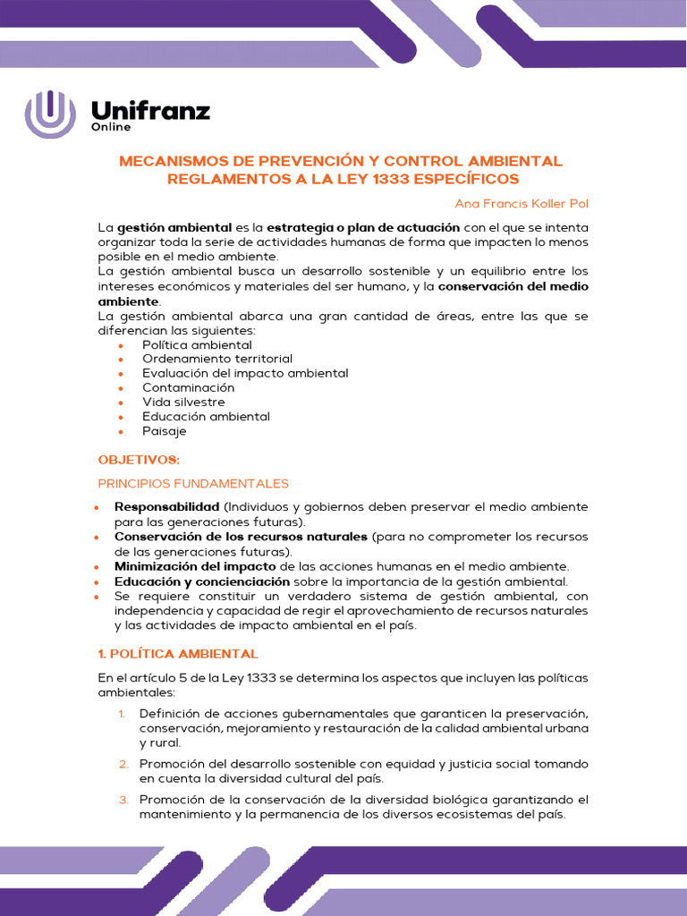 Prevención y Control Ambiental Ley 1333 | PDF | Evaluación de impacto ...
