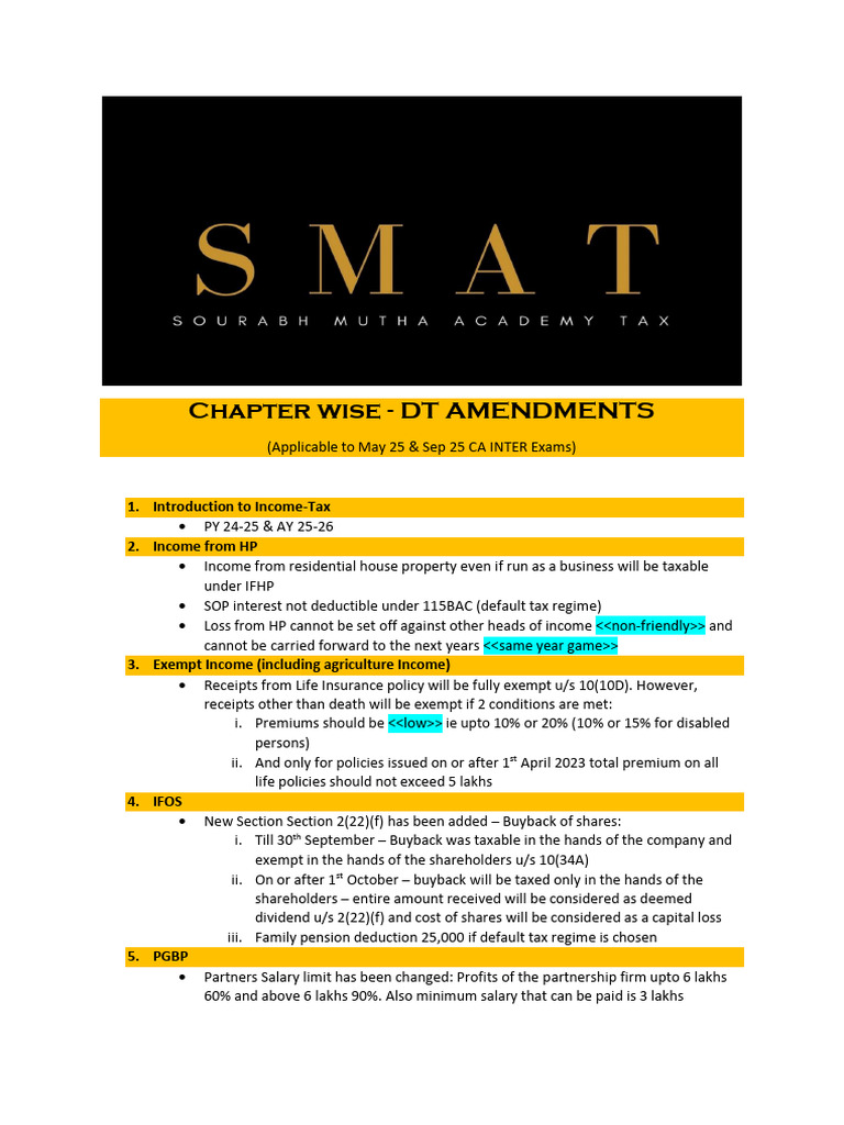 CA Inter DT Amendments Guide 2024 | PDF | Capital Gains Tax | Capital Gain