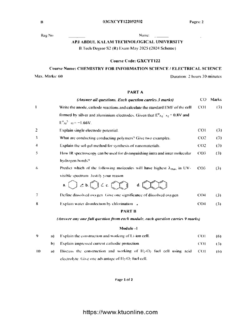 Btech 1 Year Chemistry For Information Science Electrical Science ...