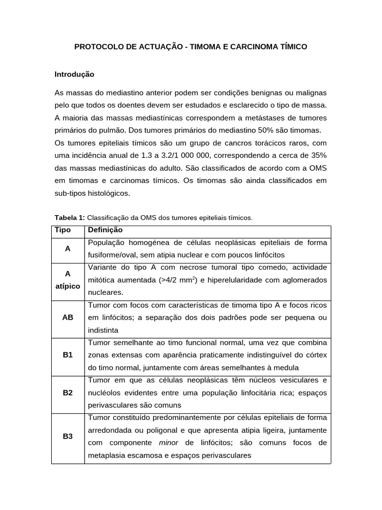 Protocolo de Ação: Timoma e Carcinoma Tímico | PDF | Neoplasmas | Câncer