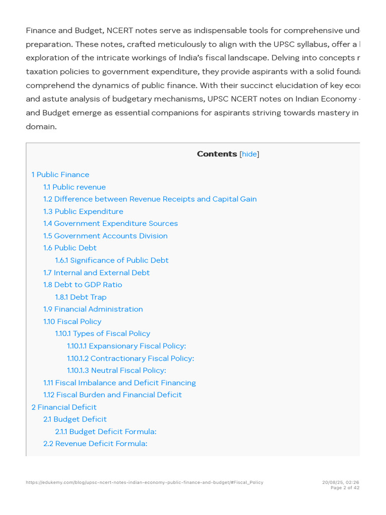 UPSC NCERT Notes on Public Finance | PDF | Government Budget Balance ...