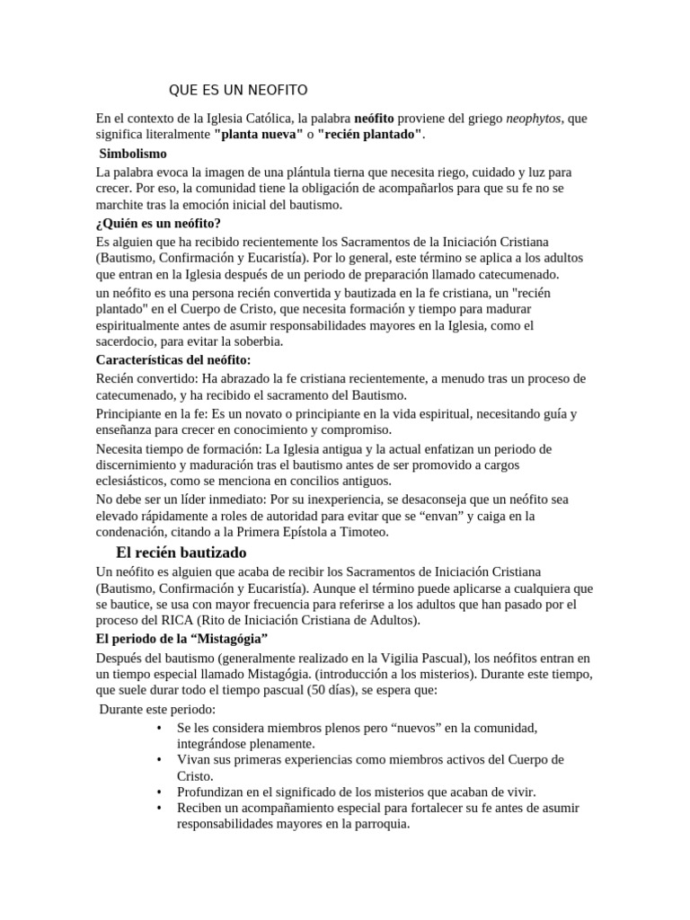 Qué es un neófito en la fe cristiana | PDF | Bautismo | Iglesia Católica