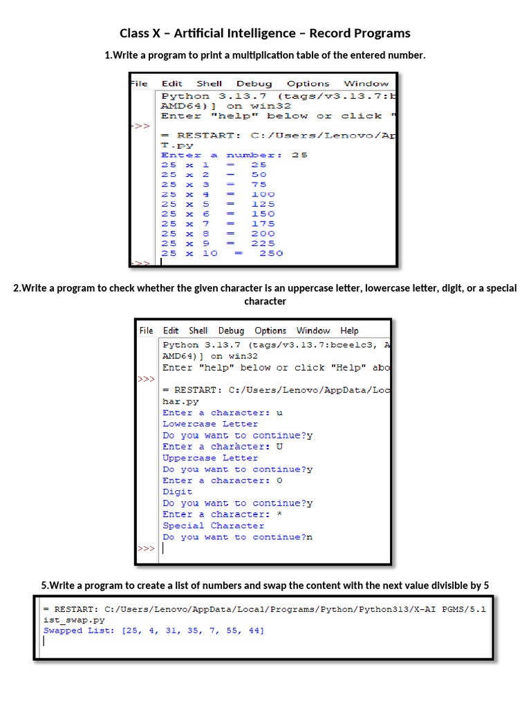 AI Programming Tasks for Class X | PDF