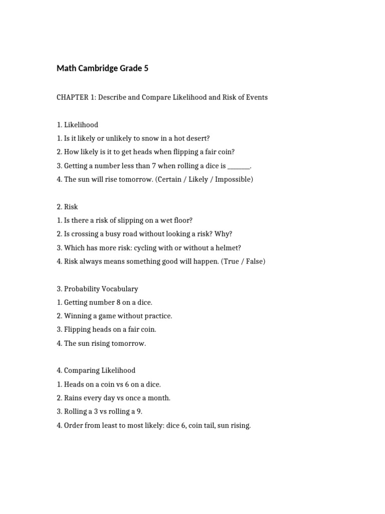 Grade 5 Math: Probability & Arithmetic | PDF | Randomness | Dice