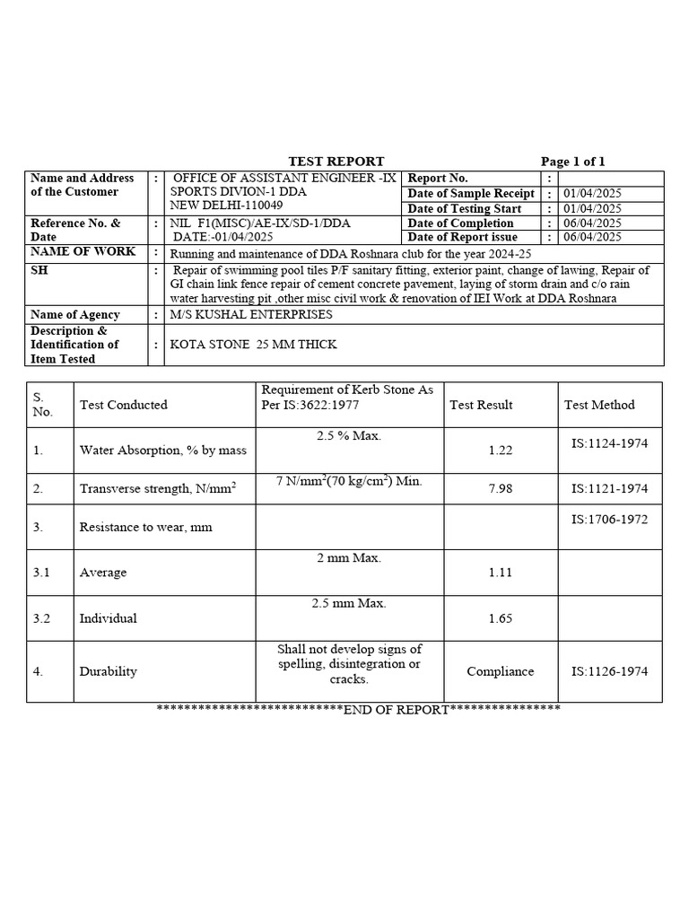 DDA Test Report for Stone and Tile Compliance | PDF | Concrete ...