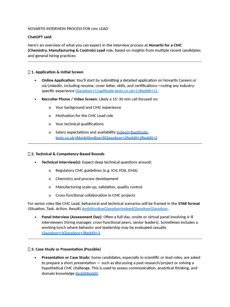 Novartis CMC Lead Interview Guide | PDF | Leadership | Food And Drug ...