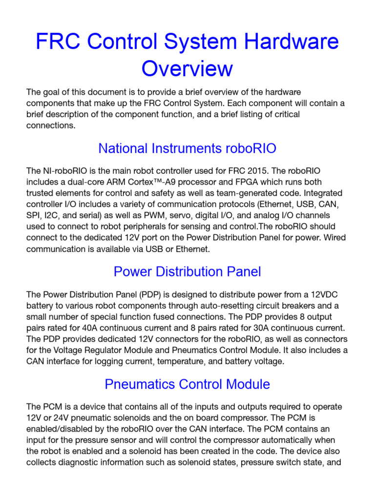 _FRC Control System Hardware Overview_ Intro Robotics I .Docx | PDF ...