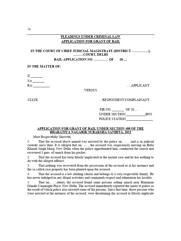 Bail Application Under Criminal Law | PDF | Bail | Arrest