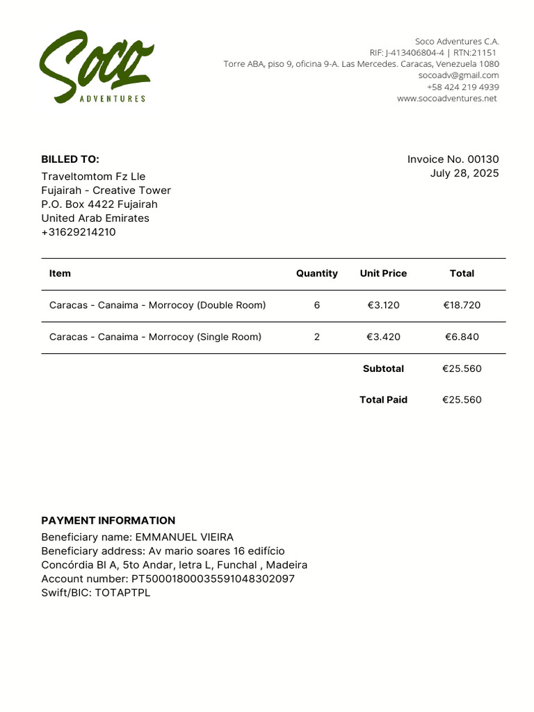 Invoice for Travel Services - July 2025 | PDF