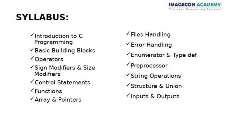 C Programming Course Syllabus | PDF
