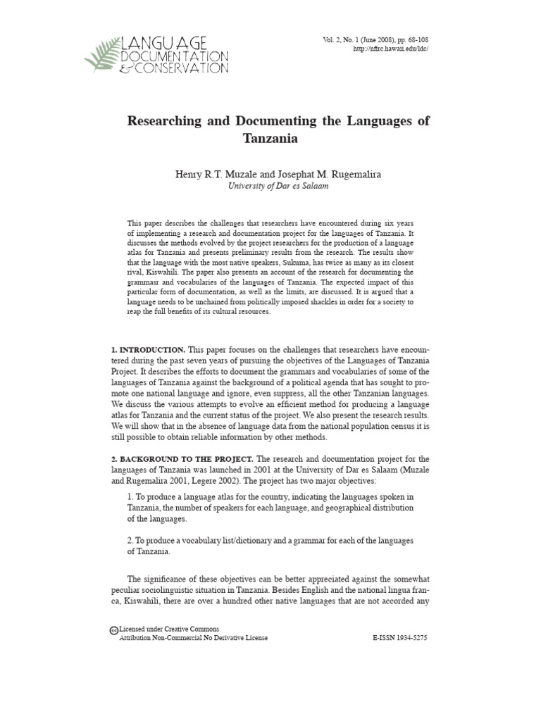 Documenting Tanzania's Languages | PDF | Phoneme | Swahili Language