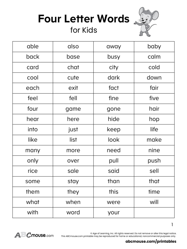 Printable Word List for Kids | PDF