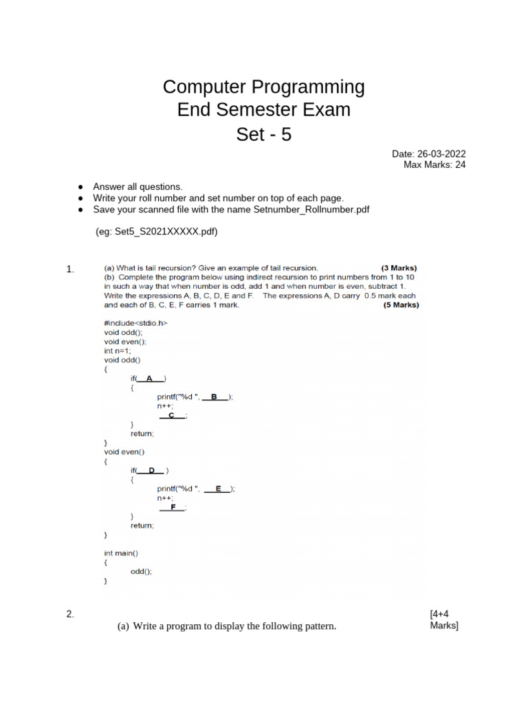 Computer Programming Exam Set 5 | PDF