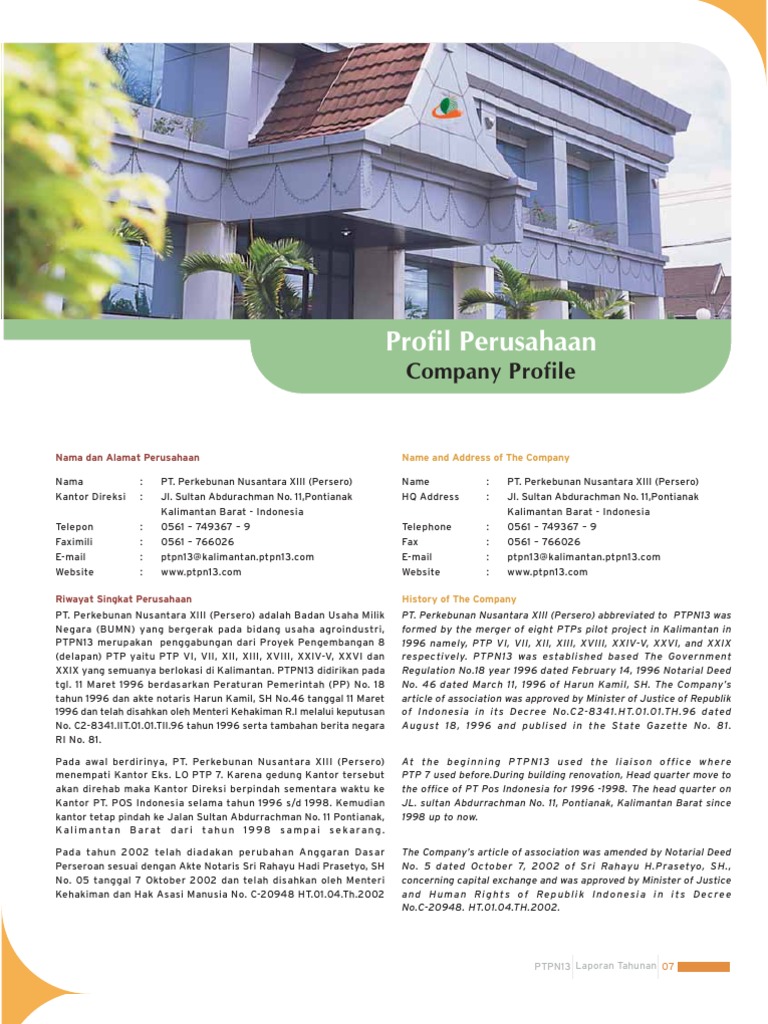 Contoh Company Profile Ptpn Xiii