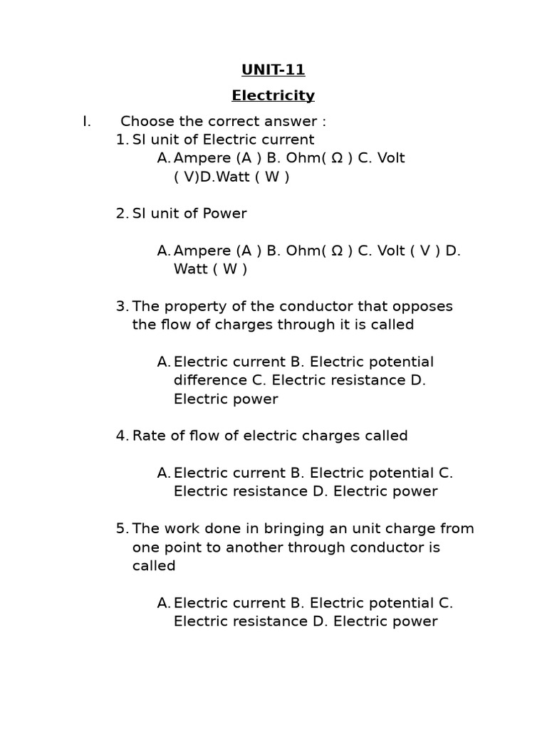 Electricity: Key Concepts and Questions | PDF