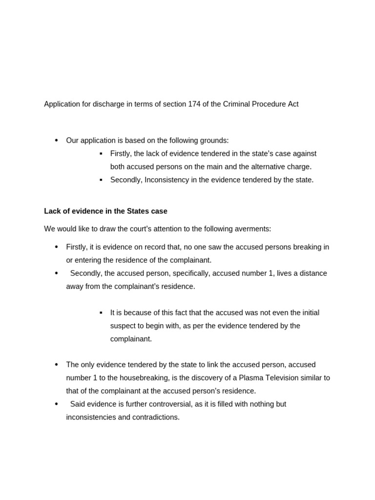 Discharge Application Under Section 174 | PDF | Criminal Procedure In ...