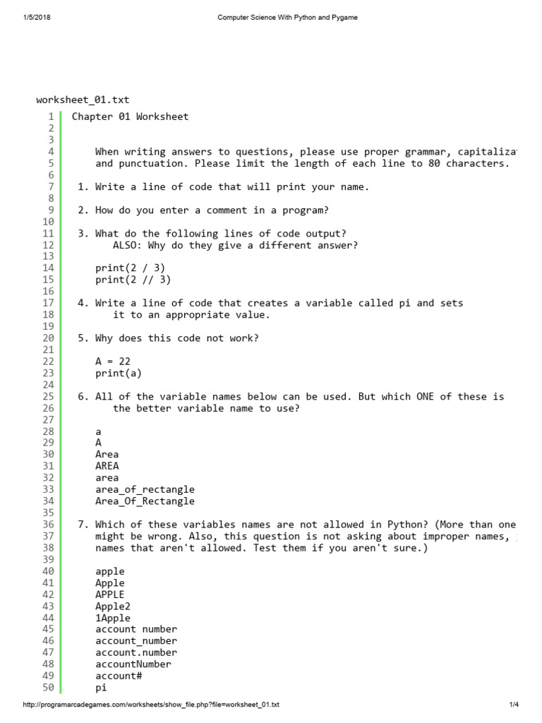 Python Programming Worksheet Guide | PDF | Computing | Computer Programming
