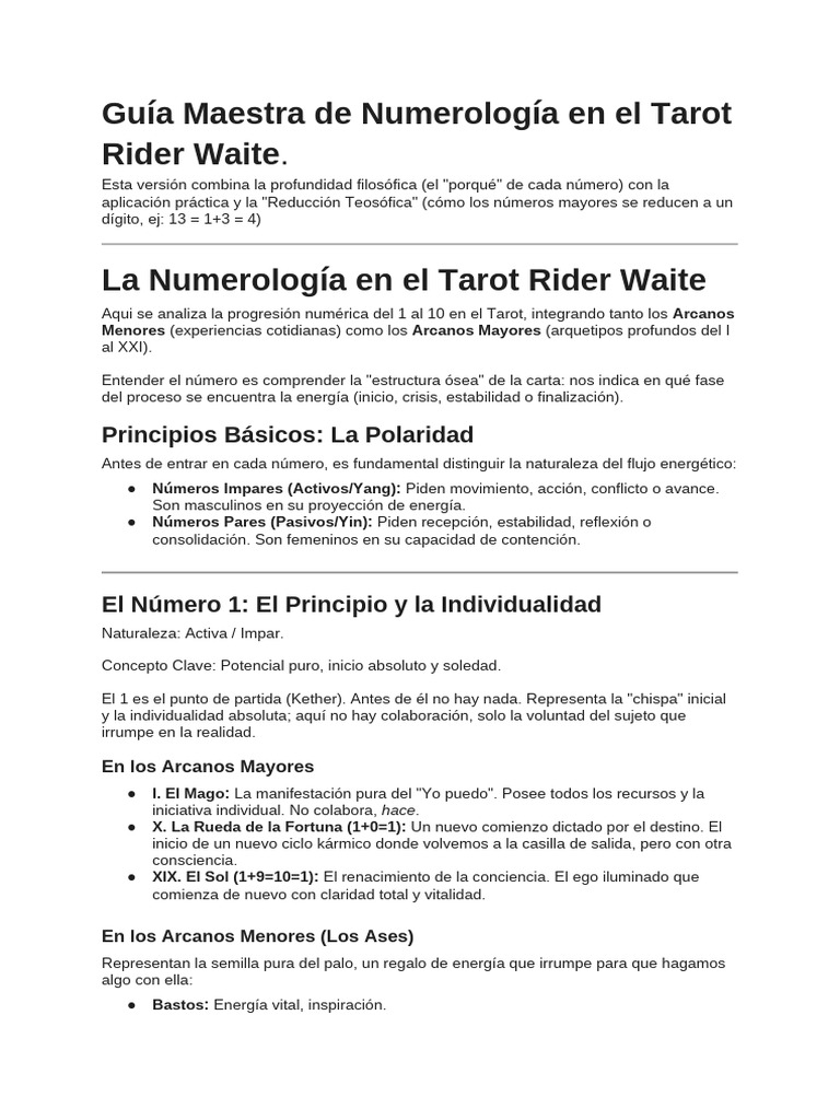Numerología en el Tarot Rider Waite | PDF | Yin y yang | Tarot