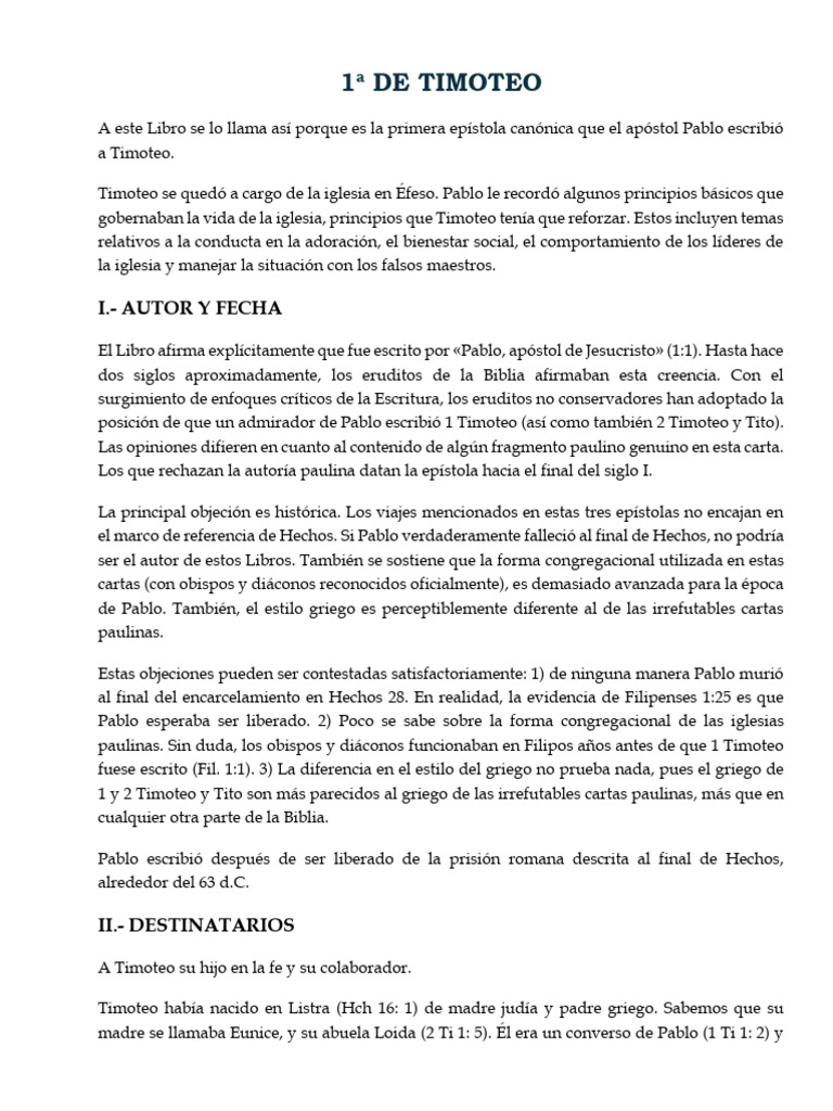 Guía de 1 Timoteo: Liderazgo y Doctrina | PDF | Pablo el apóstol ...