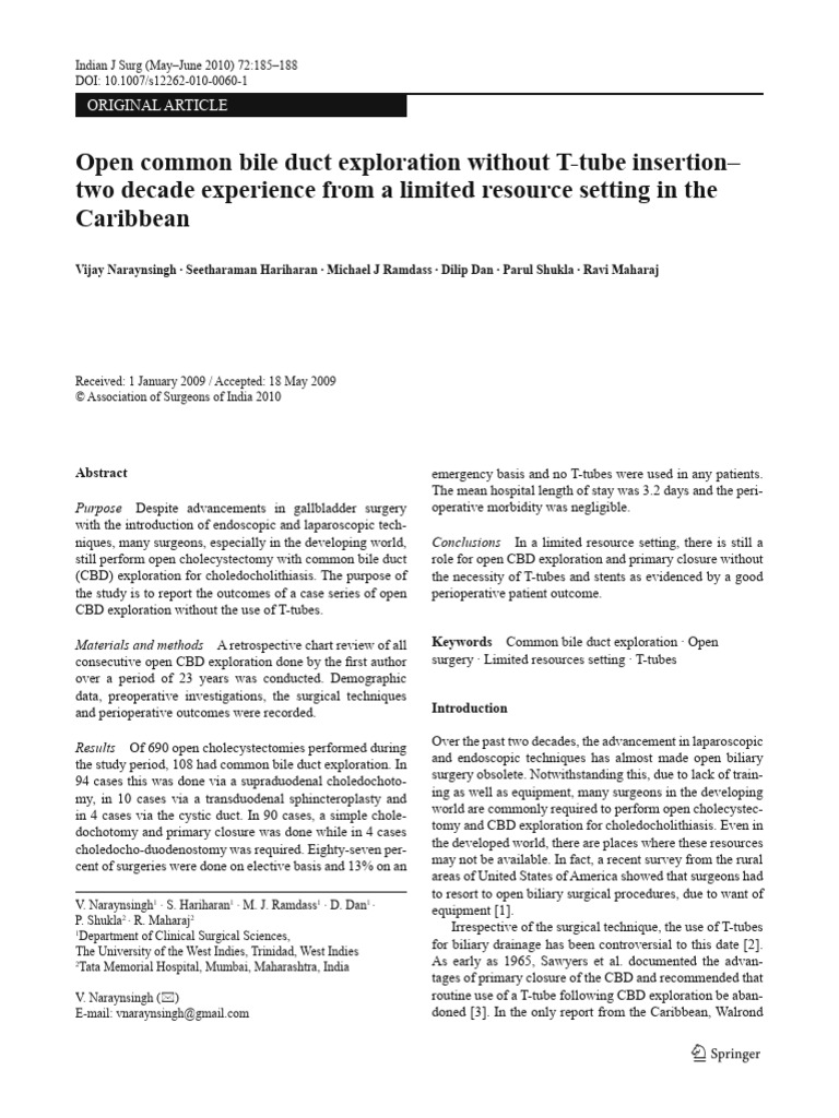 Open CBD Exploration Without T-Tubes | PDF | Digestive System | Surgery