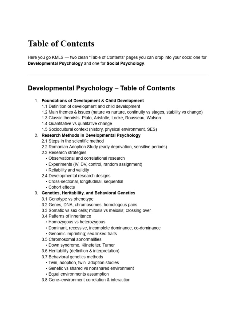 Developmental Psychology Table of Contents | PDF | Attachment Theory ...