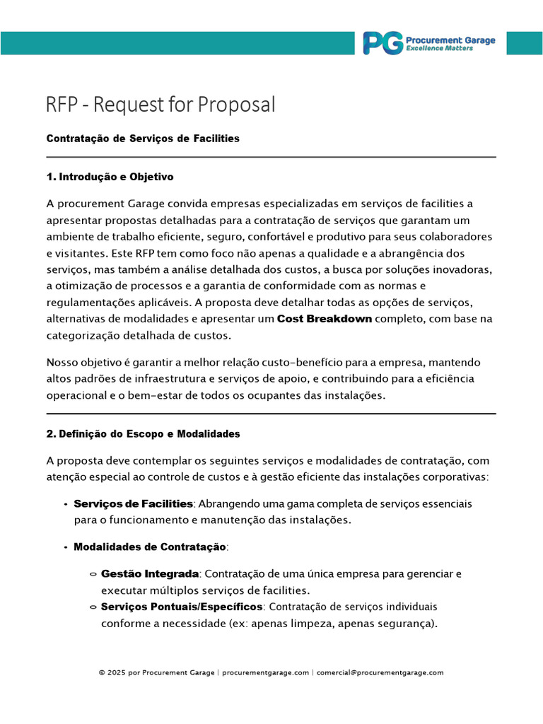 RFP para Serviços de Facilities 2025 | PDF | Despesa | Desperdício