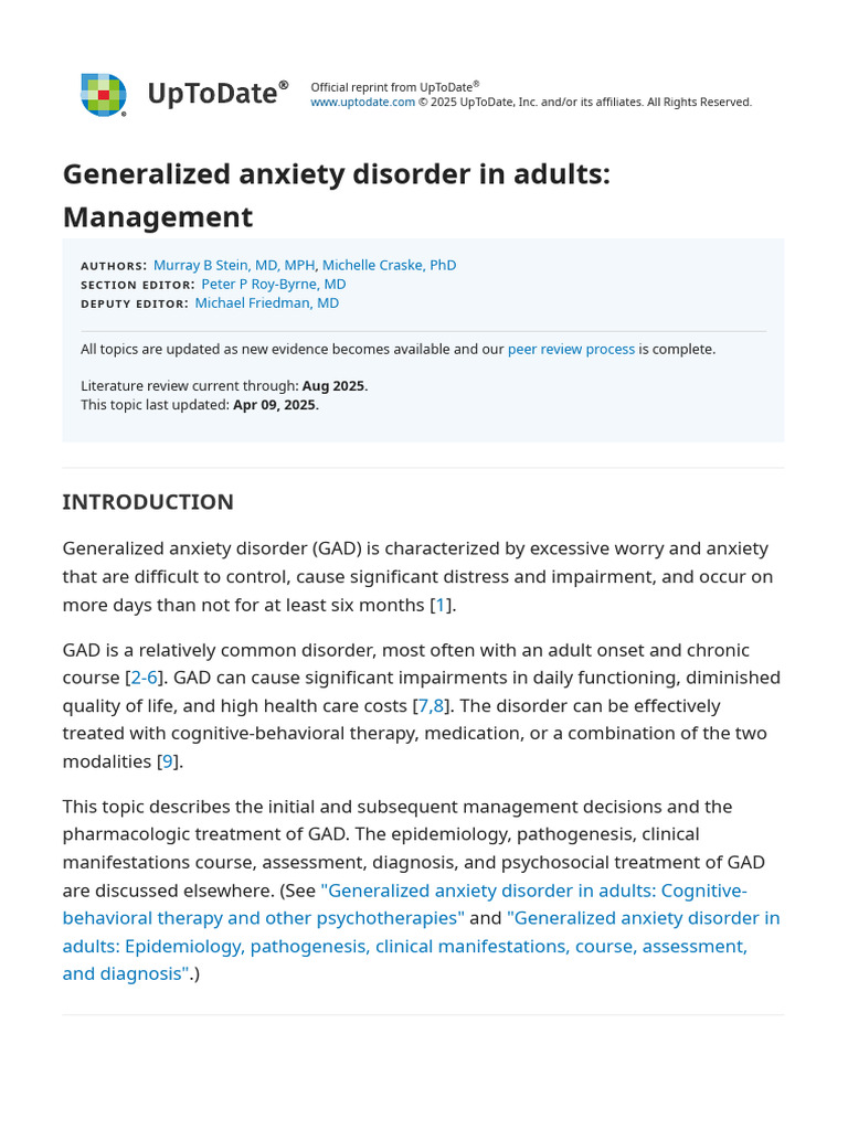 GAD Management: Treatment Options Explained | PDF | Generalized Anxiety ...