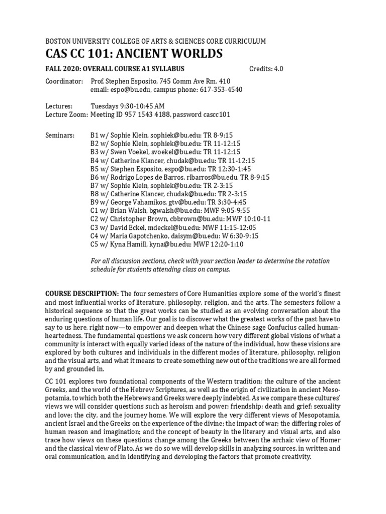 Boston University CC 101 Syllabus Fall 2020 | PDF | Creativity | The Arts