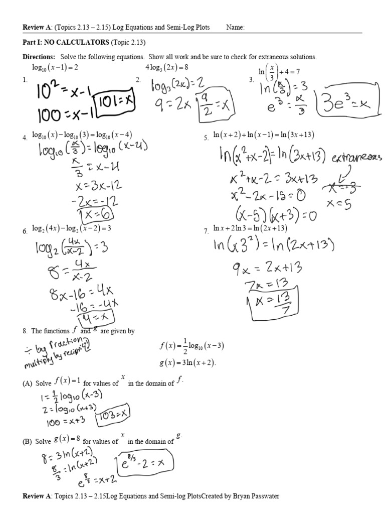 Log Equations and Semi-Log Plots Review | PDF | Logarithm | Mathematics