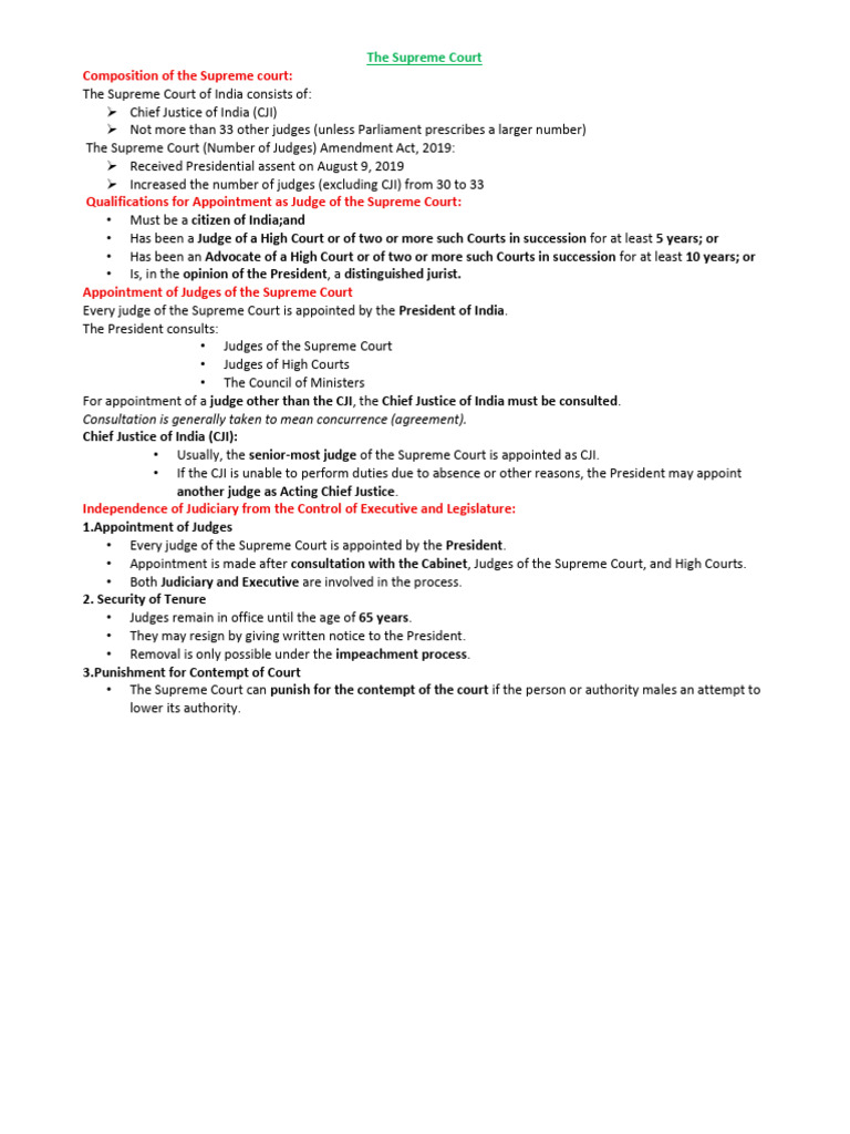 Supreme Court of India: Structure & Appointments | PDF