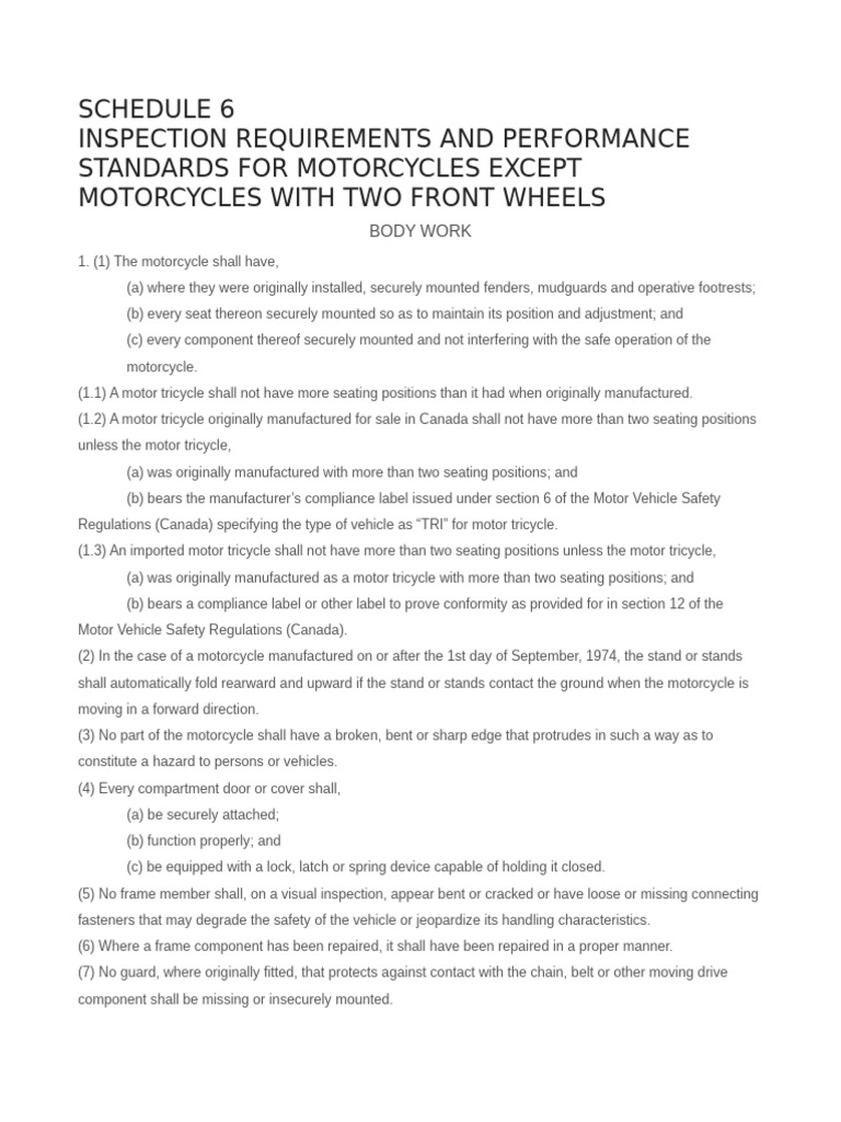 Motorcycle Inspection Standards Guide | PDF | Brake | Headlamp