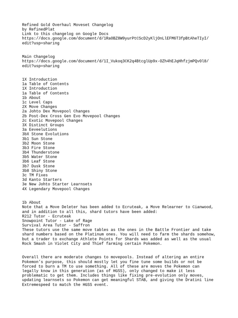 Refined Gold Moveset Changes Guide | PDF