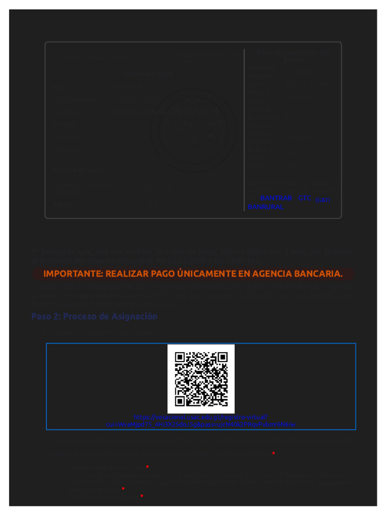Instrucciones para Pago y Asignación de Prueba | PDF