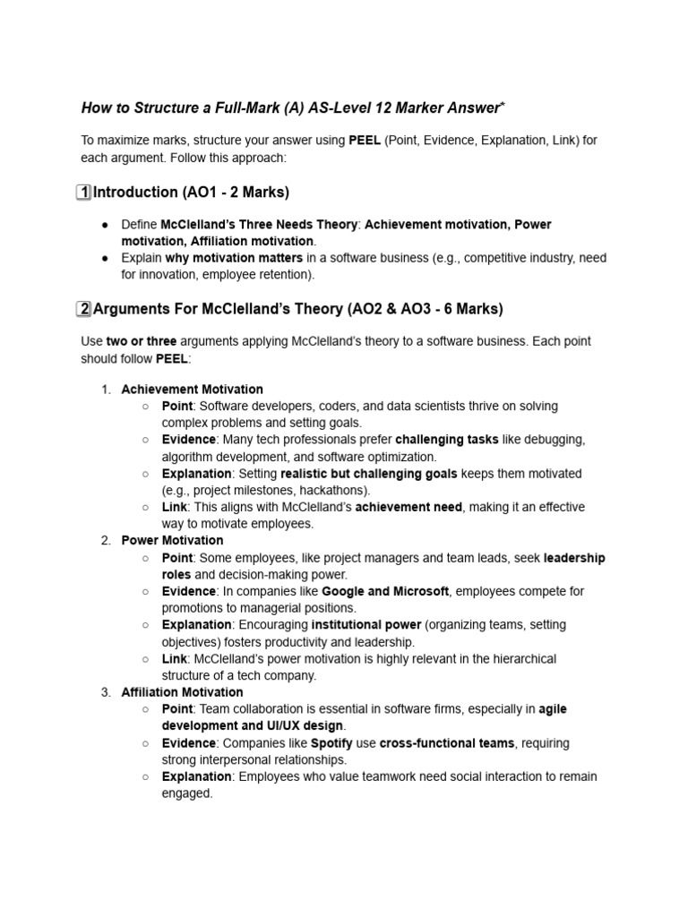 Structuring AS-Level 12 Marker Answers | PDF | Motivation | Motivational